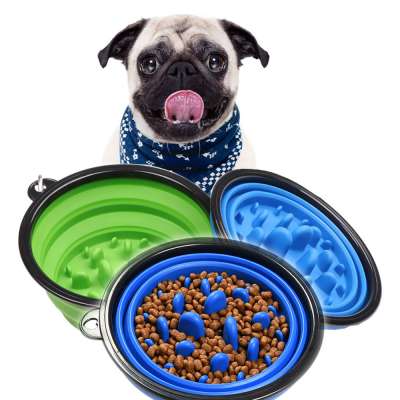 2020  Newest Design Prevent Bloating Funny double dog bowl slow feeder collapsable