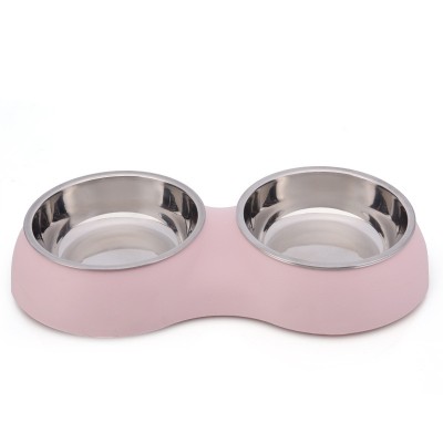 Manufacturer wholesale travel outdoor stainless steel plastic pink dog feeding bowl set