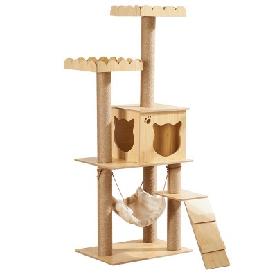 China factory newest design solid wooden sisal cat tree