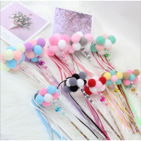 RTSWY-203 Amazon Hot Selling Pet Interactive Toys Plush Ball Tassel Bells Funny Cat Stick